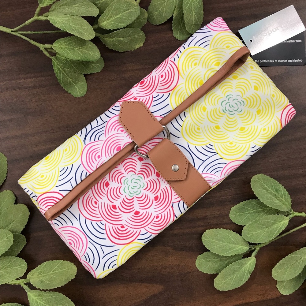 NWT NEW LESPORTSAC Pink/Yellow/Blue Floral Clutch